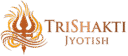 Trishakti Jyotish website logo featuring a saffron Trishul with spiritual aura waves