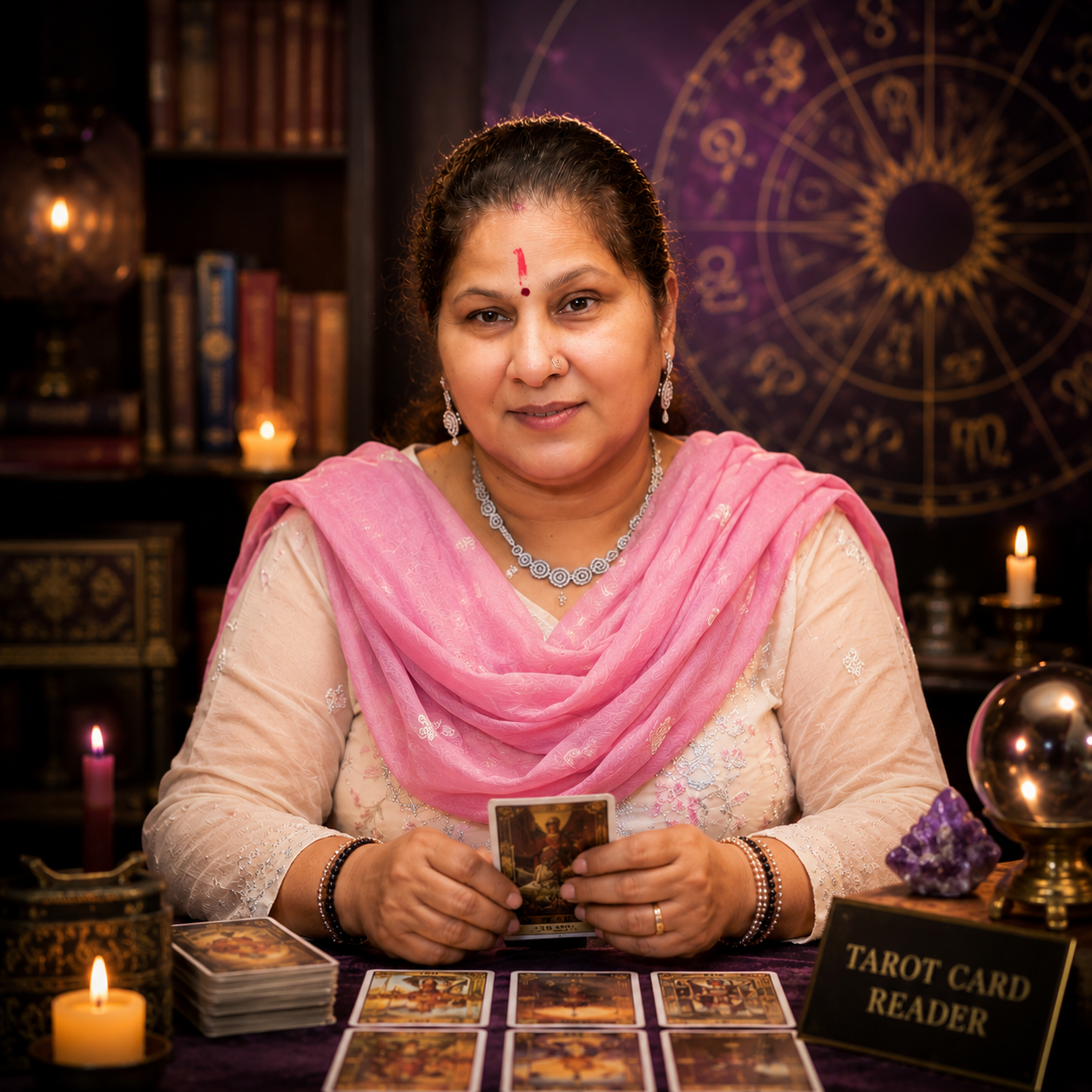 Portrait of Kanchan Vashist Ji, expert Subconscious Healer, Past Life Regression Therapist, and Master Tarot Reader at Trishakti Jyotish.