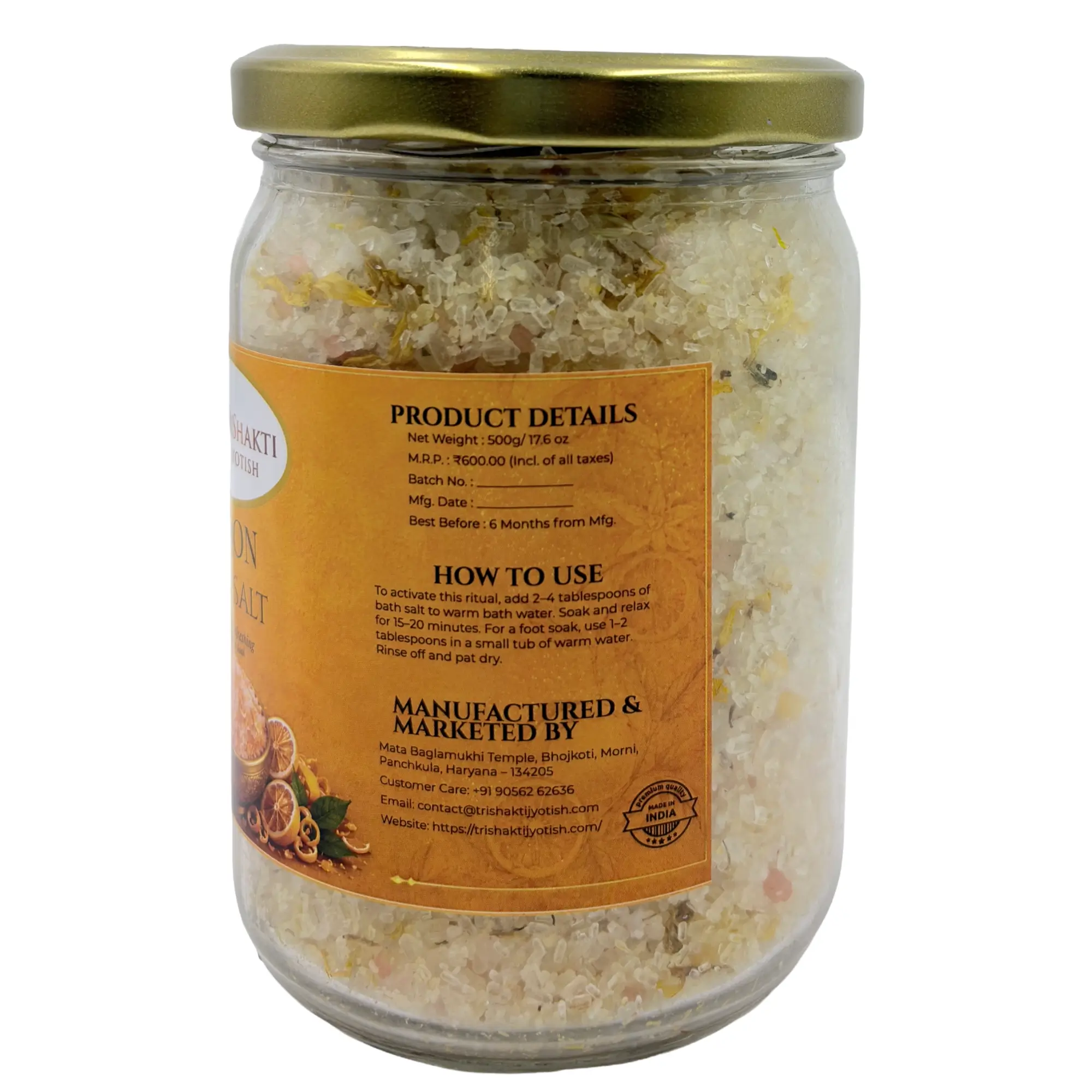 Lemon Bath Salt 3 Directions for use on the TriShakti Jyotish Lemon Bath Salt product label.