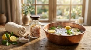 Lemon Bath Salt Home-Spa & Warm Foot Soak Relaxation Guide: गरम पानी में नींबू और मिनरल साल्ट से पैरों की दुर्गंध और थकान दूर करने का 15-मिनट तरीका (Citrus Foot Soak Benefits)