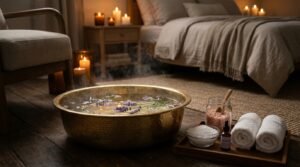 TriShakti Lavender Bath Salt: तनाव, अनिद्रा और मानसिक थकान दूर करने का 15-मिनट इवनिंग होम-स्पा वार्म फुट सोक (Pure French Lavender Deep Relaxation & Restful Sleep Foot Soak Guide)