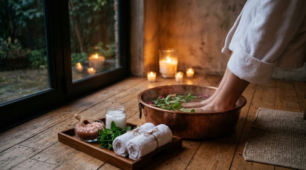 TriShakti Peppermint and Tea Tree Bath Salt Home Spa and Warm Foot Soak Relaxation Guide - Relieving Stress and Burning Soles